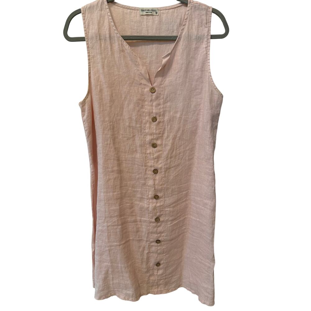 Pink Linen Dress Women's Size Medium Terzo Millennio Made in Italy Luxury Chic